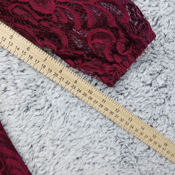Speechless Women's size Medium Lined Lace Midi Dress 3/4 Sleeve Burgandy Color - Picture 8 of 9
